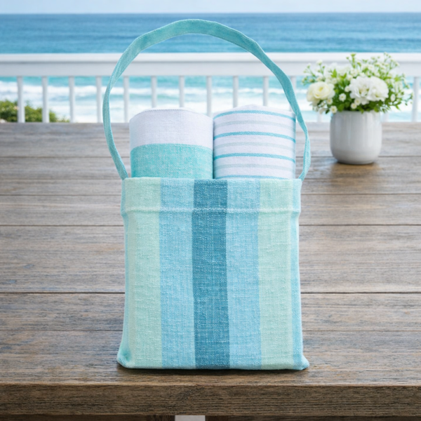 3 Piece Seafoam Stripe Tea Towel Set