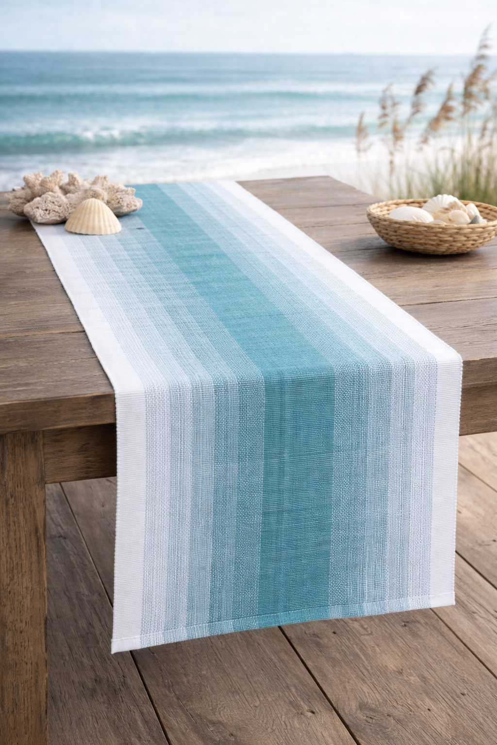 Teal Ombre Woven Kitchen Table Runner