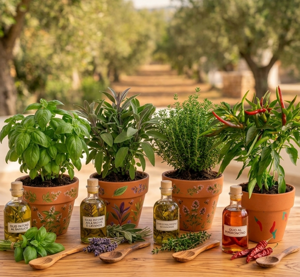 kit set Gusto Mediterraneo: Piante Aromatiche e Olio infuso da 250 ml
