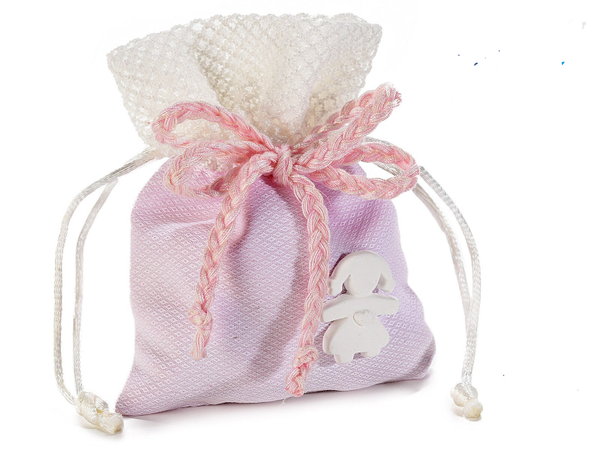 24x Sacchetto in cotone con gesso bimba/bimbo e nastro intrecciato.BOMBONIERA FAI DA TE!