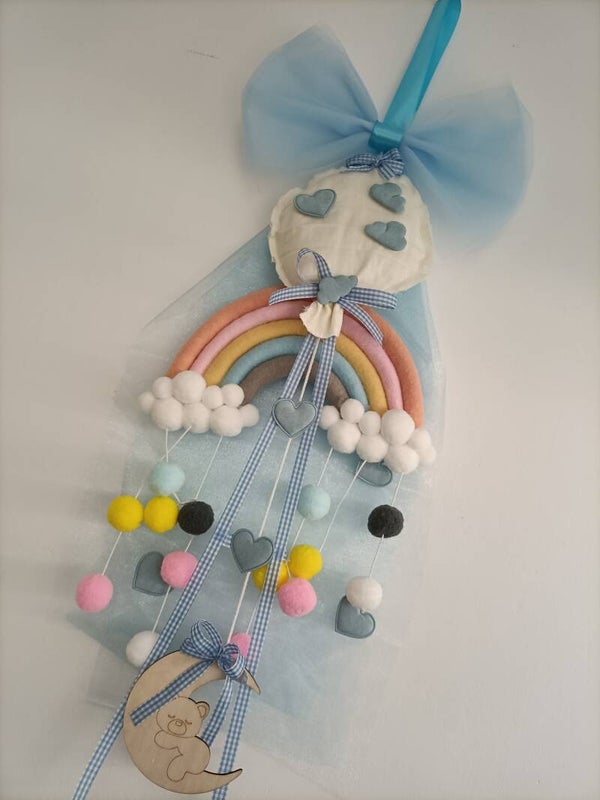 Fiocco nascita tulle con palloncino /arcobaleno