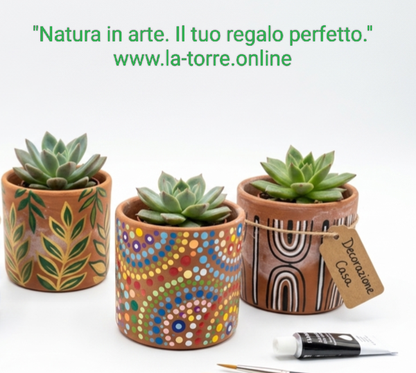 Set 3 piante grasse in terracotta decorata a mano. Idea regalo