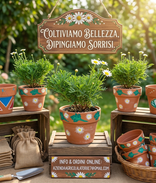Pianta di Margherita In Terracotta decorata a mano