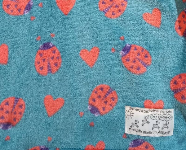 Kids cuddle fleece turquoise ladybirds