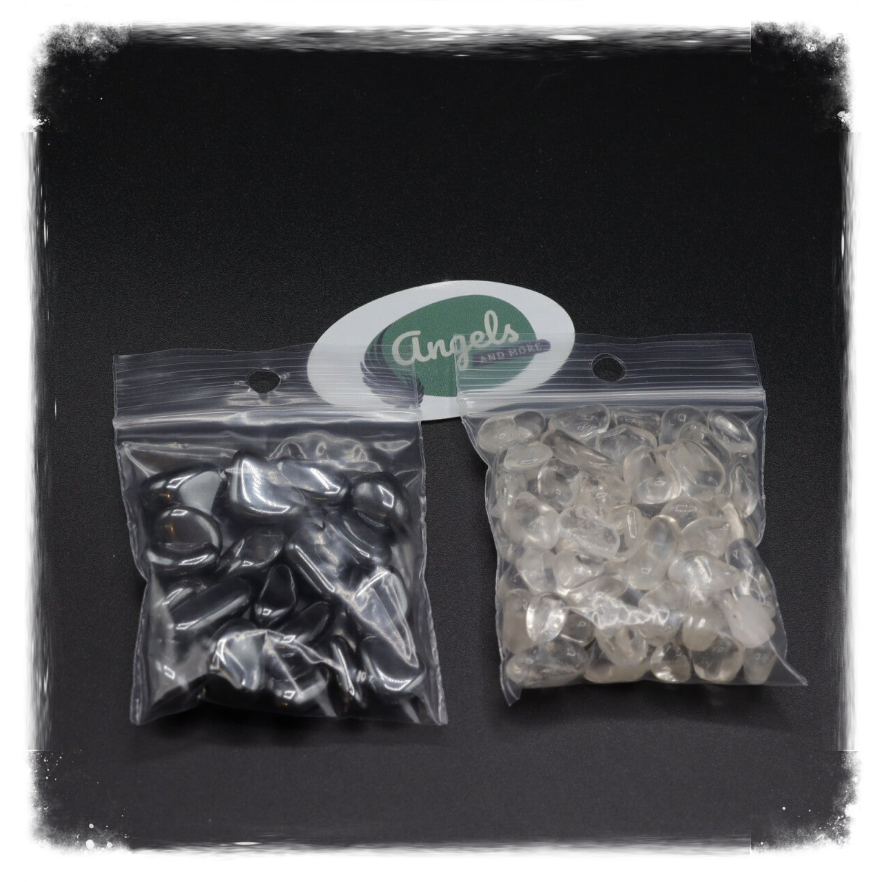 Op- en Ontlaadset Hematiet en Bergkristal 2x 50gr