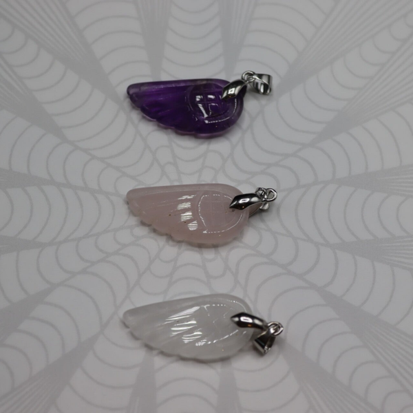 Hanger Engelenvleugel 3cm Amethist-Rozenkwarts-Bergkristal