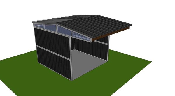 Buitenstal comfort 3,5*3 m met puntdak en dakoversteek 1,2m