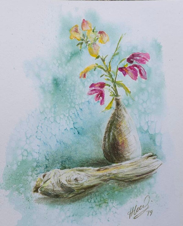 Blumen mit Schwemmholz