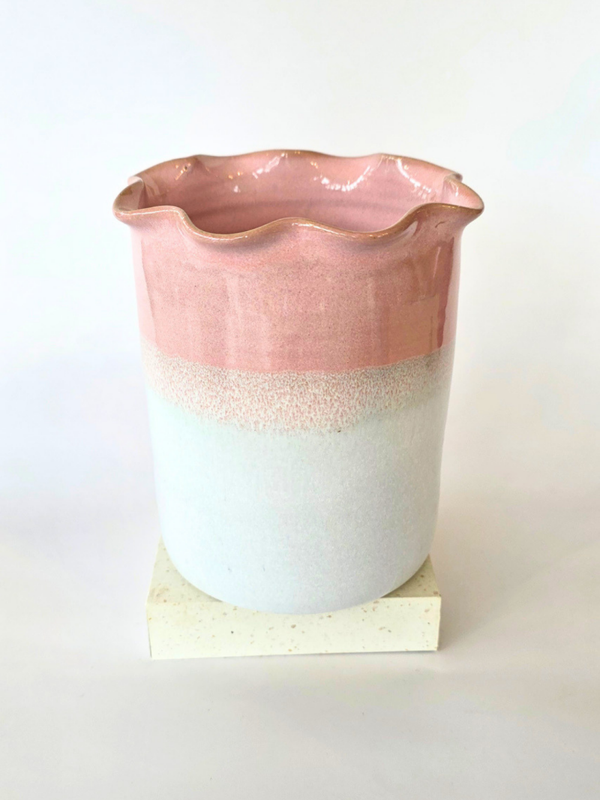 Vaas ruffle - roze & wit