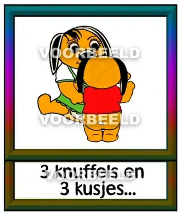 3 knuffels en 3 kusjes