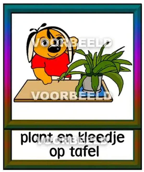 Plant en kleedje op tafel