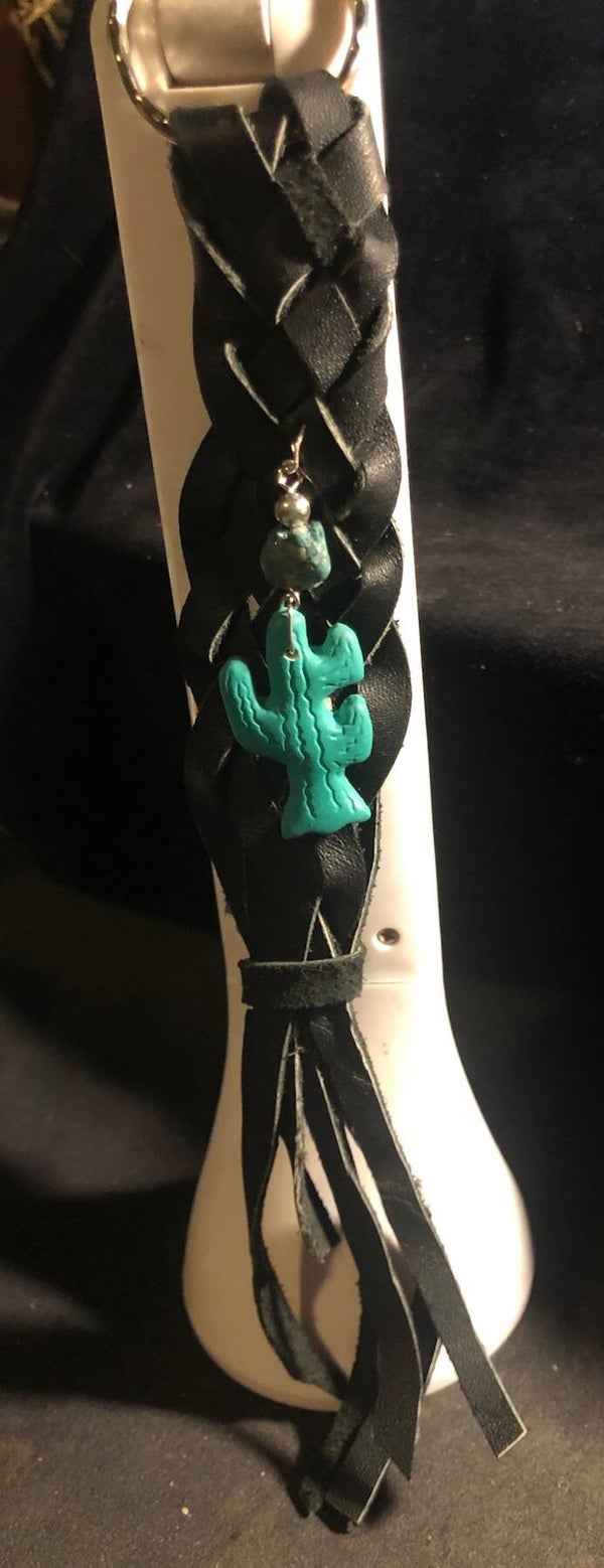 Cactus & leather braid Keyring