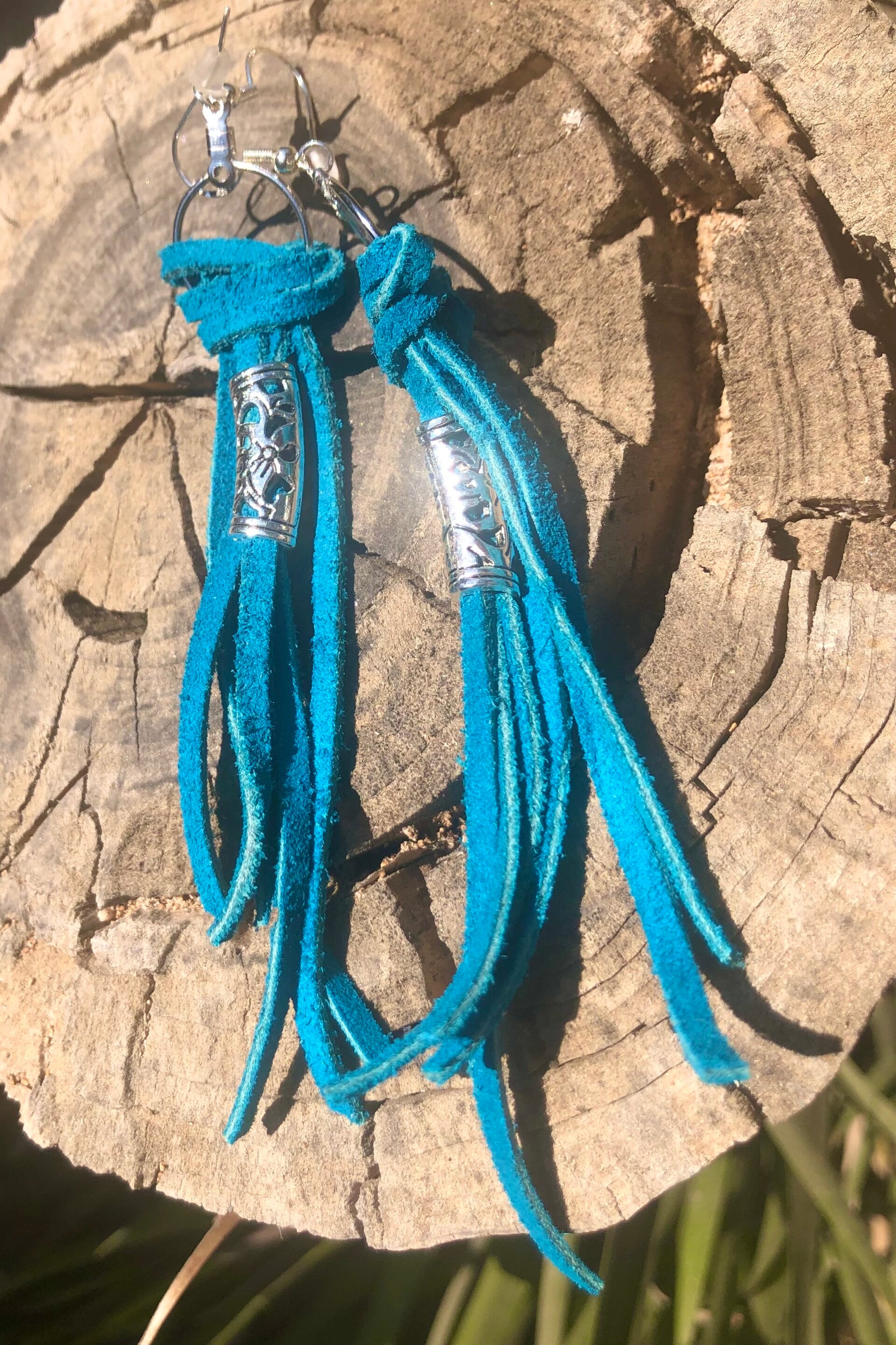 Turqoise suede tassel earrings