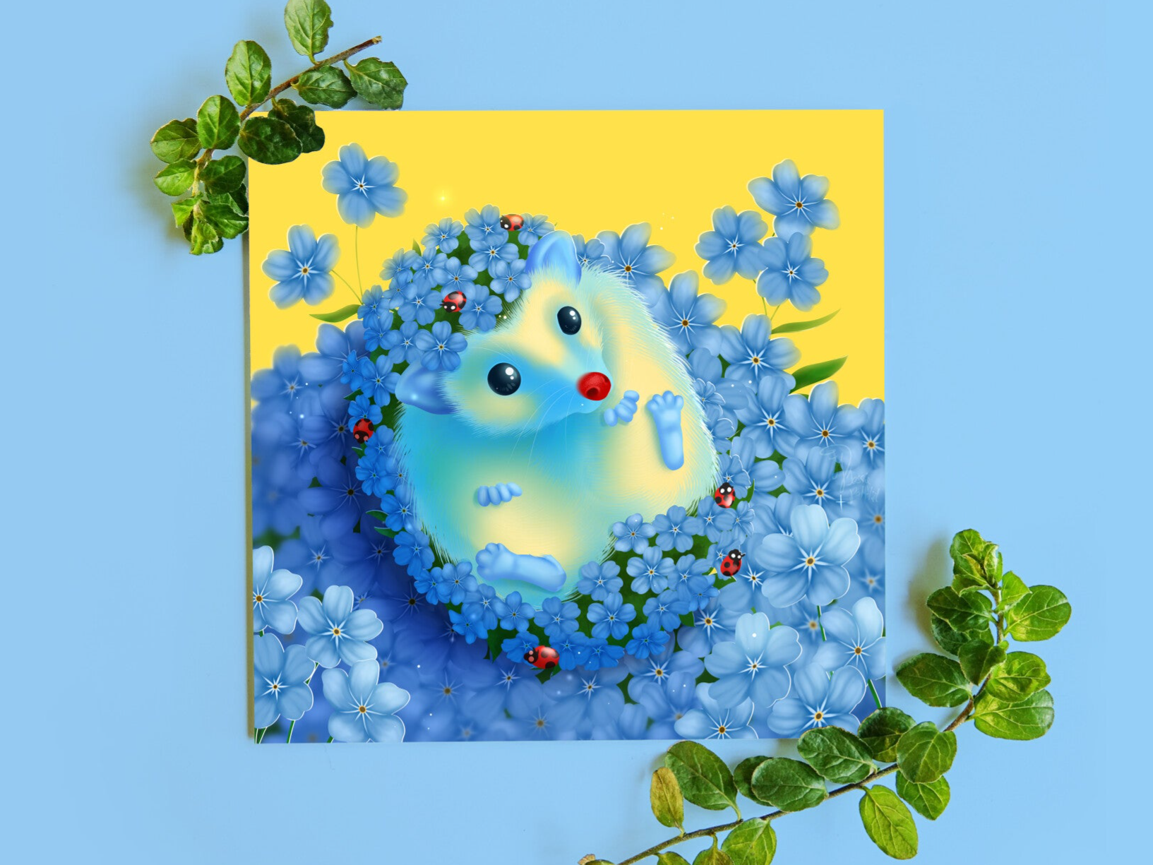 Forget me not hog Flowerhog egelkaart 135x135mm gevouwen