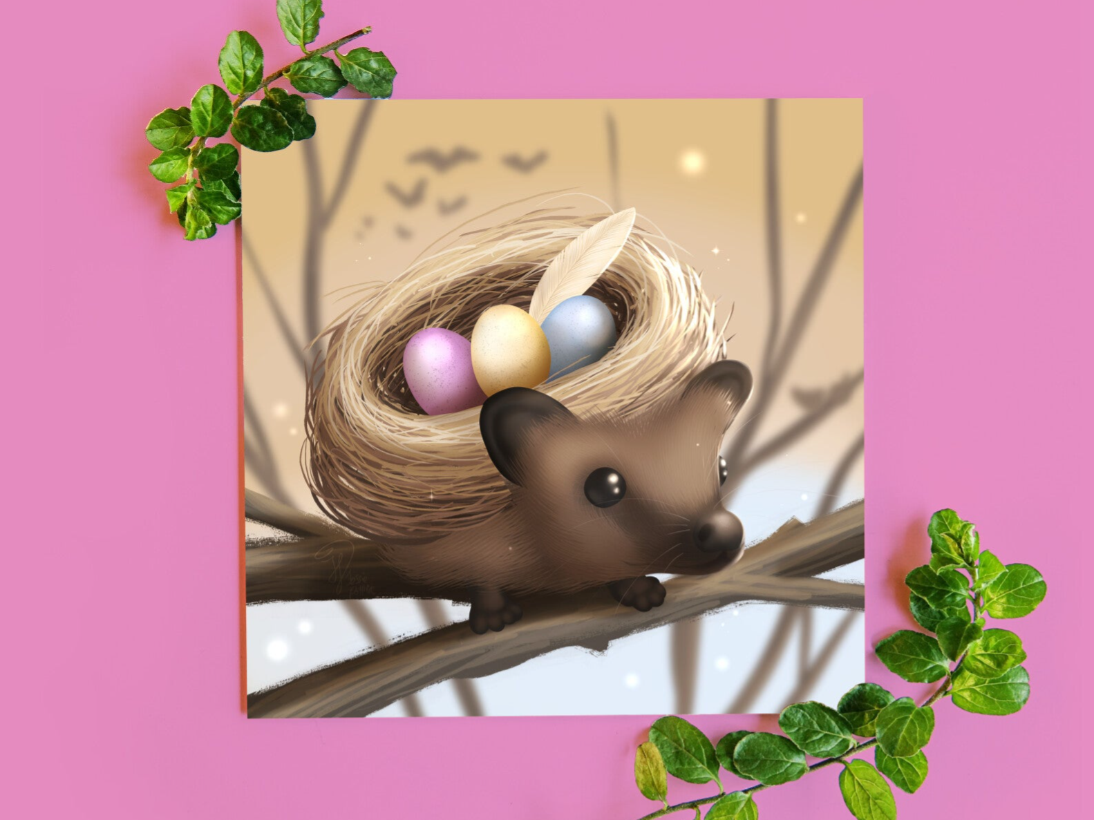 Birdsegghog Flowerhog egelkaart 135x135 mm gevouwen.