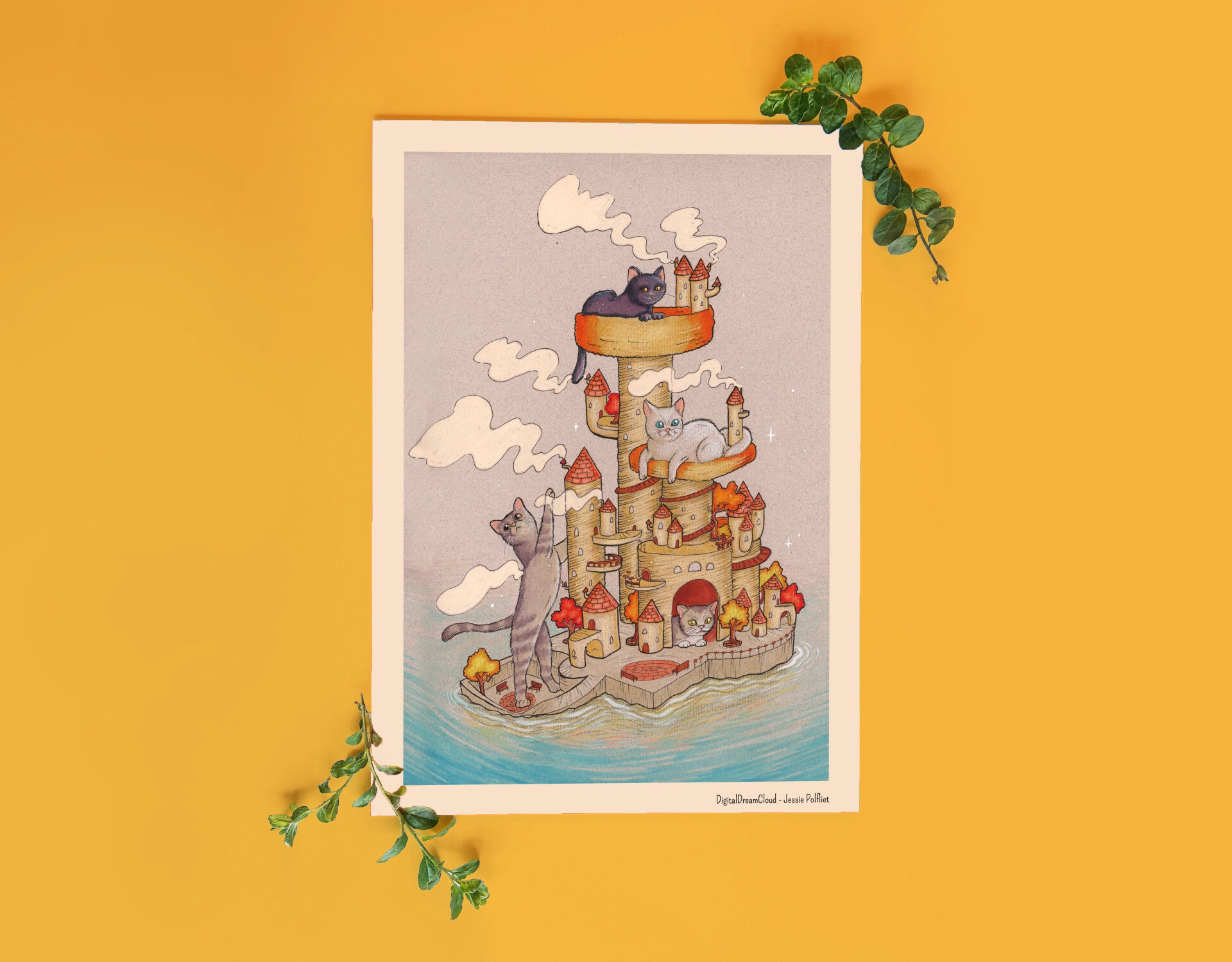 Cat crab pole island kleine A4 poster, 21x29,7 cm(8.27 x 11.69 inches)