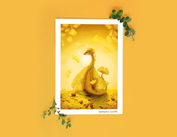 Gynko leaf dragon artprint 21x14,8 cm (8,2x5,8 inch)
