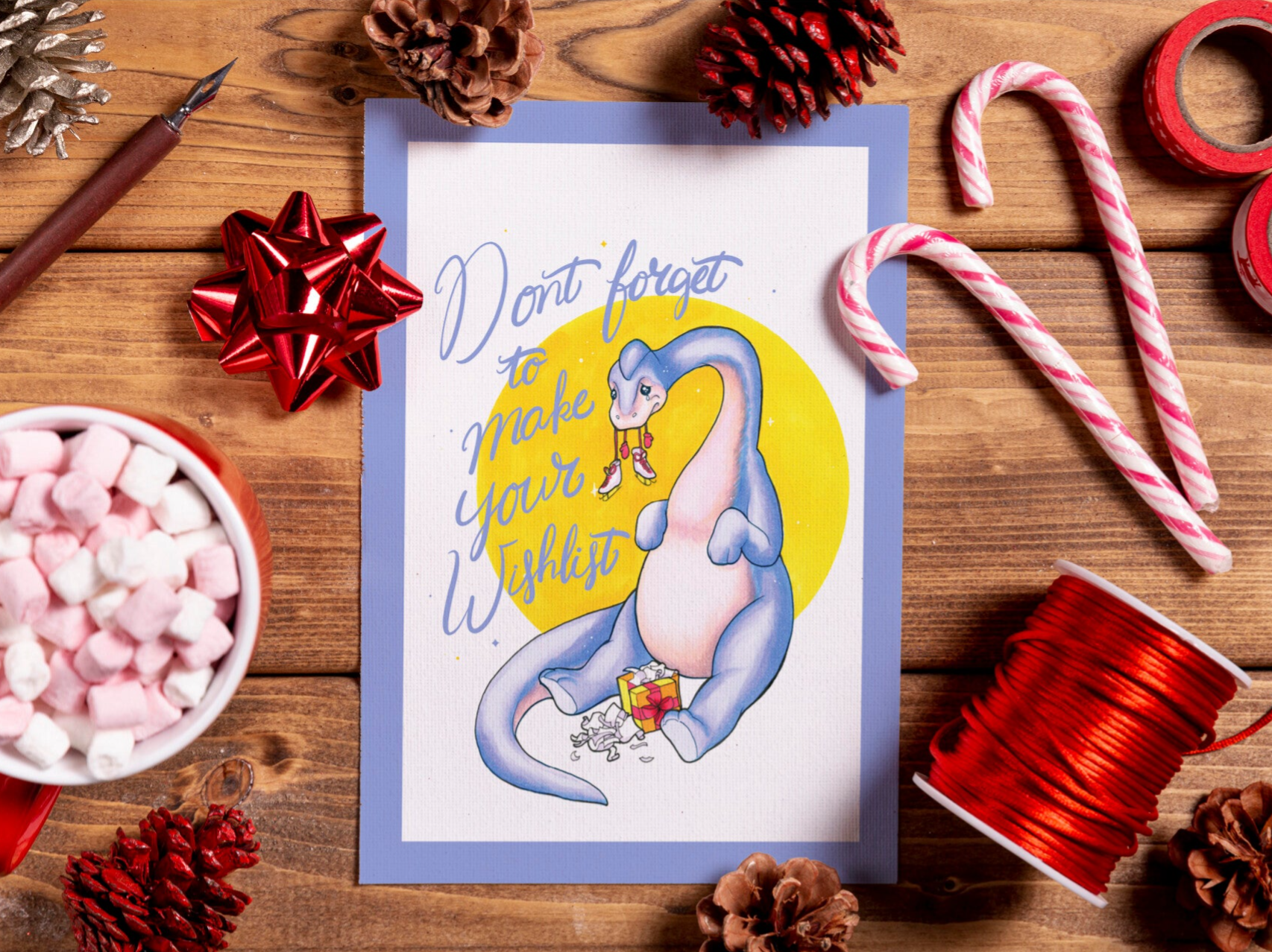 Don't forget to make your wish list dino kerst kaart