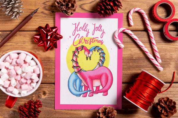 Holy jolly holidays dino kerst kaart