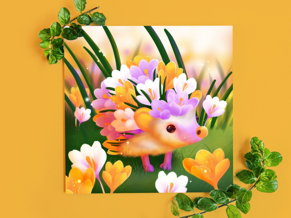 Crocushog Flowerhog egelkaart 135x135 mm gevouwen.