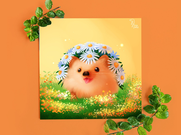 Daisyhog Flowerhog egelkaart 135x135mm gevouwen.
