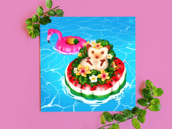 Tropical summerhog Flowerhog egelkaart, 135x135mm gevouwen