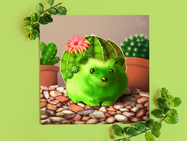 Cactihog Flowerhog egelkaart 135x135mm gevouwen.