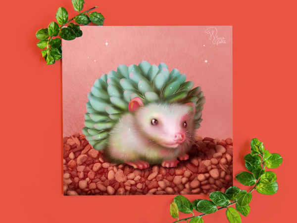 Succulenthog Flowerhog egelkaart 135x135mm gevouwen.
