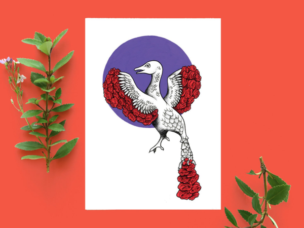 Archaeopteryx rosy ansicht kaart 148x105 mm (5.8x4.1 inch)