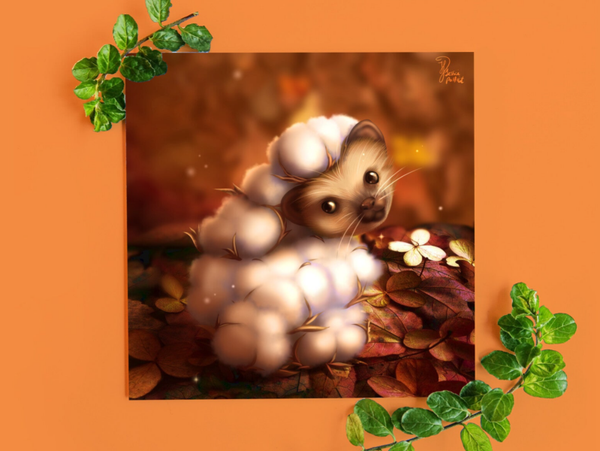 Cottonhog egelkaart 135x135mm gevouwen.