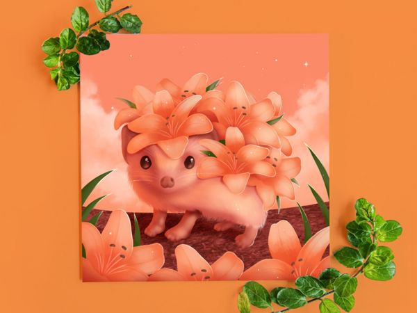 Orange lilyhog egelkaart 135x135mm gevouwen.