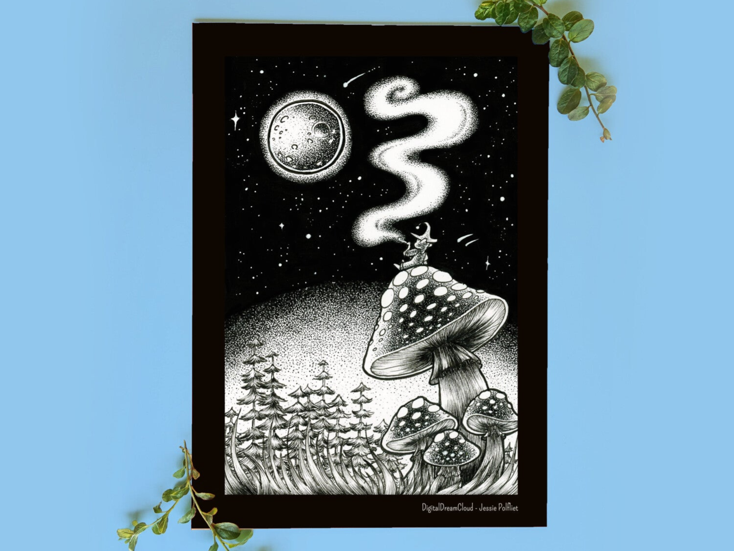 Fungi whisp of smoke, art print, 14,8x21 cm(5.8x8.2 inch)