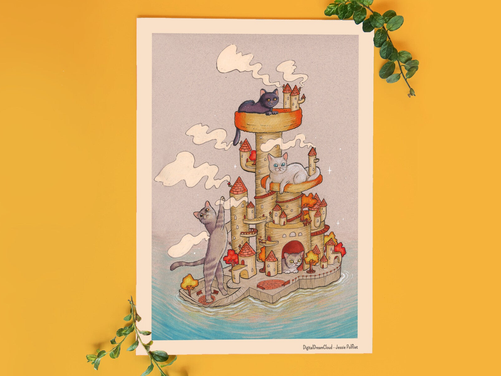 Cat crab pole island kleine A4 poster, 21x29,7 cm(8.27 x 11.69 inches)