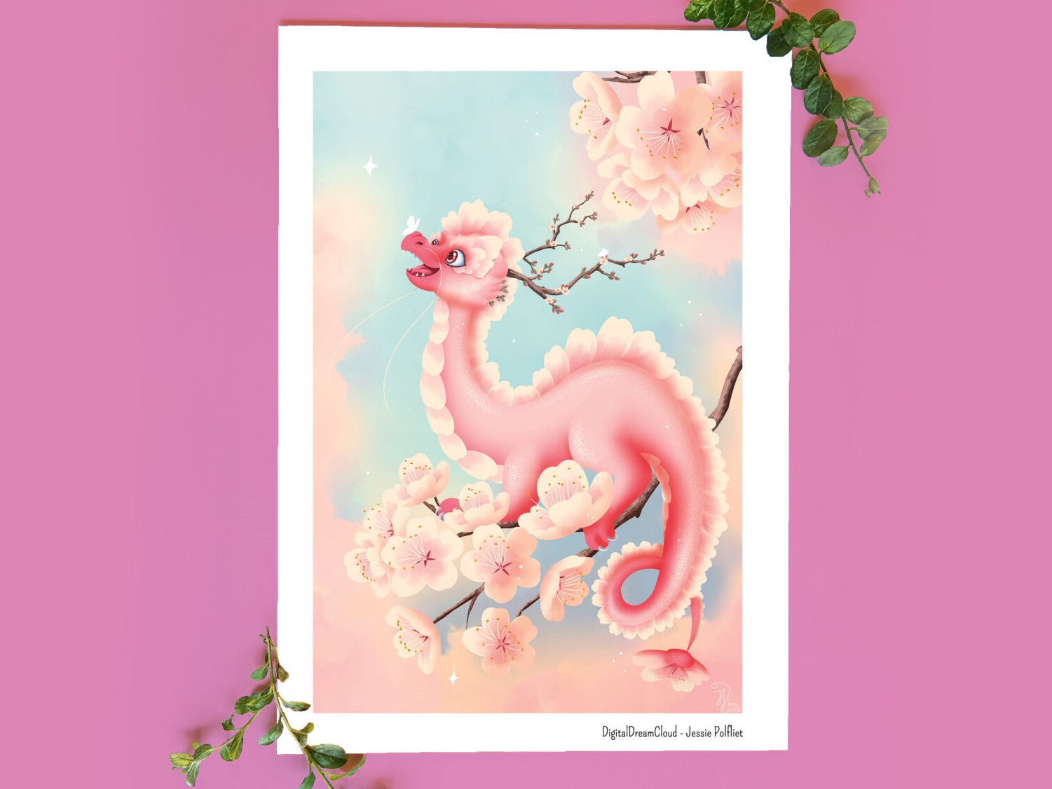 Sakura dragon, art print, 14,8x21 cm(5.8x8.2 inch)