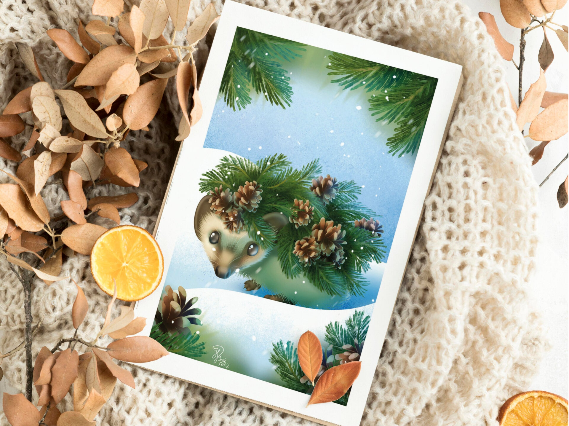 Denneappel egel A6 dubbele kaart.