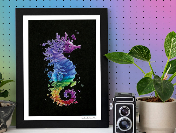 Rainbow coral seahorse, kleine A4 poster, 21x29,7 cm(8.27 x 11.69 inches)