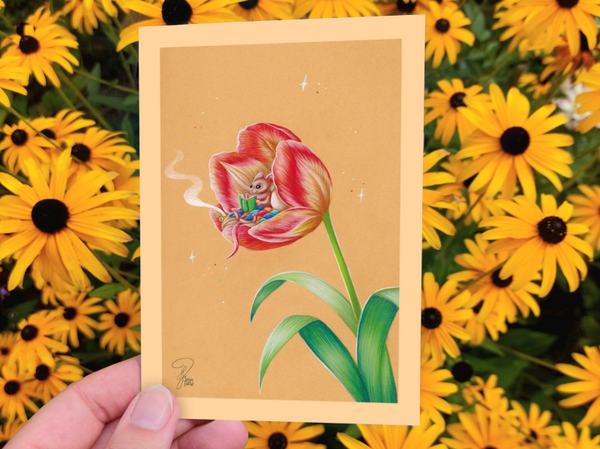 Cosy tulip reading corner ansichtkaart A6 148x105 mm (5.8x4.1 inch)