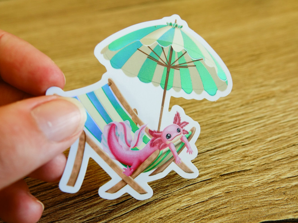Axolotl beach 8x7,1cm sticker holografisch