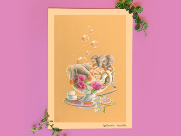 Elephanto bubbles, art print, 14,8x21 cm(5.8x8.2 inch)