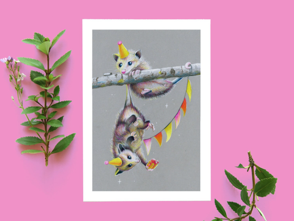 Verjaardagskaart possums potlood ansicht 148x105 mm (5.8x4.1 inch)