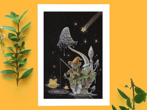 Fishing by the lake of the falling stars ansicht kaart A6