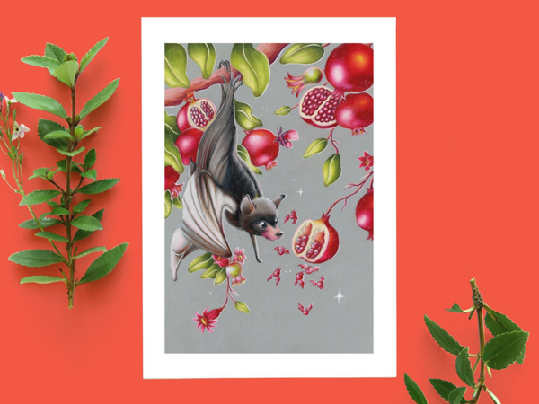 Bats promgranate ansicht kaart 148x105 mm (5.8x4.1 inch)