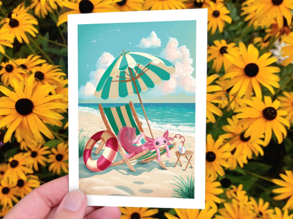 Axolotl beach ansichtkaart A6 148x105 mm (5.8x4.1 inch)