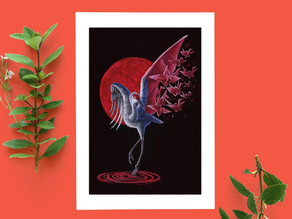 Red origami bird ansicht kaart A6