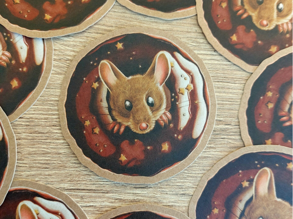 Donut muis sticker Kraftpapier / Zonder laminaat 7.9x8 cm