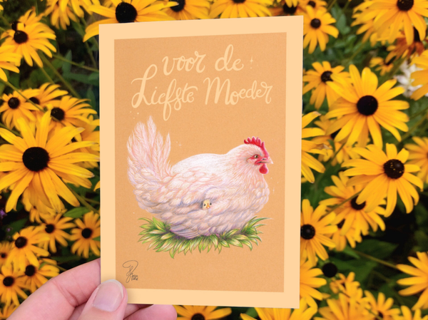 Moederdag kaart voor de liefste moeder hen en kuiken ansicht kaart A6  148x105 mm (5.8x4.1 inch)