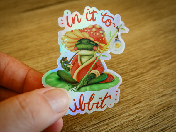 In it to ribbit holografische sticker 5,8x7cm