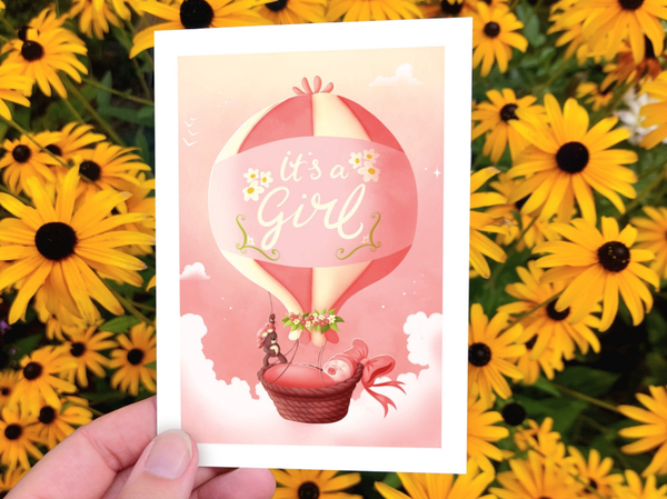 Baby kaart luchtballon meisje A6 ansichkaart