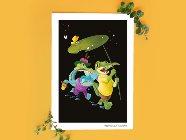 Follor the crocobabies, digitale illustratie 21x14,8 cm (8,2x5,8 inch)