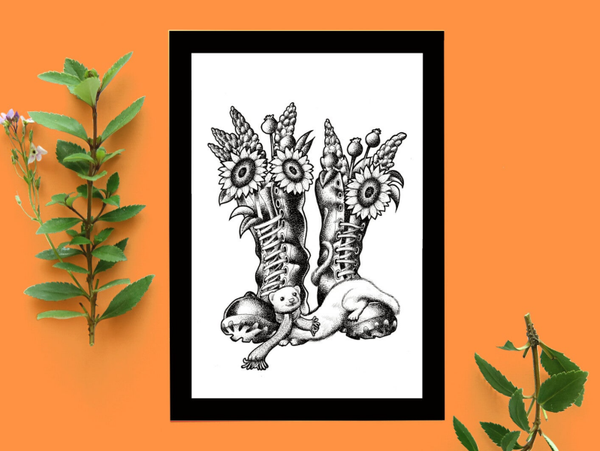 Tie up schoenen met bloemen en fret pen ansicht kaart 148x105 mm (5.8x4.1 inch)